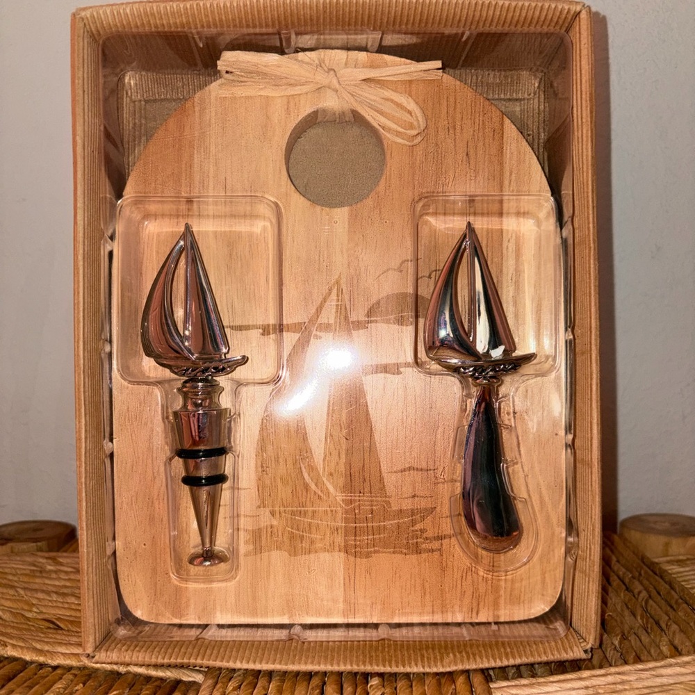 Nautical Sailboat Wine Stopper, Butter Knife, and Board